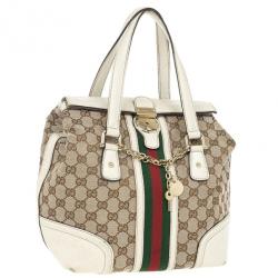 Pre Owned Gucci Beige Monogram Treasure Boston Bag