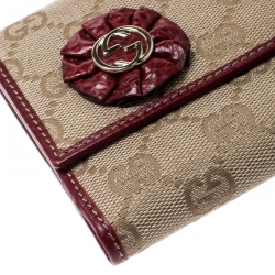 Gucci Beige/Burgundy GG Canvas and Leather Continental Wallet