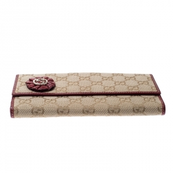 Gucci Beige/Burgundy GG Canvas and Leather Continental Wallet