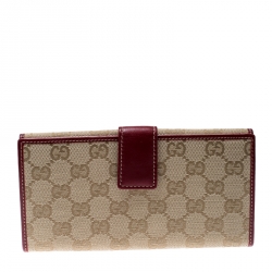 Gucci Beige/Burgundy GG Canvas and Leather Continental Wallet