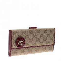 Gucci Beige/Burgundy GG Canvas and Leather Continental Wallet