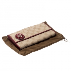 Gucci Beige/Burgundy GG Canvas and Leather Continental Wallet