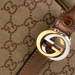 Pre Owned Gucci Beige/Bronze GG Canvas and Leather GG Twin Boston Bag