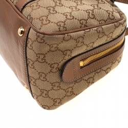 Pre Owned Gucci Beige/Bronze GG Canvas and Leather GG Twin Boston Bag