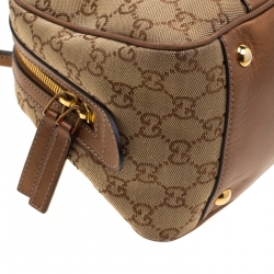 Pre Owned Gucci Beige/Bronze GG Canvas and Leather GG Twin Boston Bag