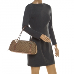 Pre Owned Gucci Beige/Bronze GG Canvas and Leather GG Twin Boston Bag