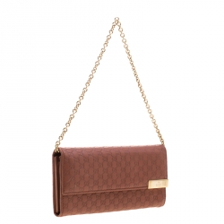 Gucci Pink Cinnamon Microguccissima Leather Wallet On Chain