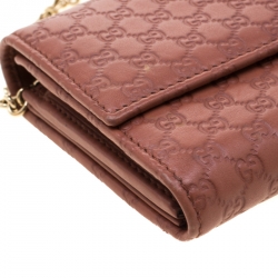 Gucci Pink Cinnamon Microguccissima Leather Wallet On Chain