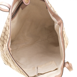 Pre Owned Gucci Beige GG Canvas and Leather Large D Ring Tote 