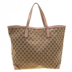 Pre Owned Gucci Beige GG Canvas and Leather Large D Ring Tote 