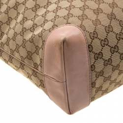 Pre Owned Gucci Beige GG Canvas and Leather Large D Ring Tote 