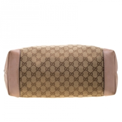 Pre Owned Gucci Beige GG Canvas and Leather Large D Ring Tote 