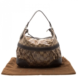 Pre Owned Gucci Beige/Brown GG Crystal Canvas and Leather Mix Medium Hobo