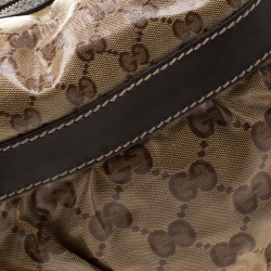 Pre Owned Gucci Beige/Brown GG Crystal Canvas and Leather Mix Medium Hobo