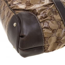 Pre Owned Gucci Beige/Brown GG Crystal Canvas and Leather Mix Medium Hobo