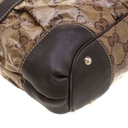 Pre Owned Gucci Beige/Brown GG Crystal Canvas and Leather Mix Medium Hobo