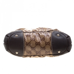 Pre Owned Gucci Beige/Brown GG Crystal Canvas and Leather Mix Medium Hobo