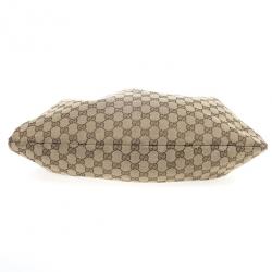 Pre Owned Gucci Beige Ebony GG Canvas Turquoise Leather Studded Bamboo Handle Bag 