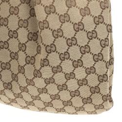 Pre Owned Gucci Beige Ebony GG Canvas Turquoise Leather Studded Bamboo Handle Bag 