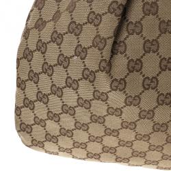 Pre Owned Gucci Beige Ebony GG Canvas Turquoise Leather Studded Bamboo Handle Bag 