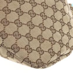 Pre Owned Gucci Beige Ebony GG Canvas Turquoise Leather Studded Bamboo Handle Bag 