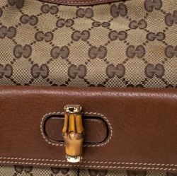 Pre Owned Gucci Beige/Brown Canvas and Leather Bamboo Handle Top Handle Bag