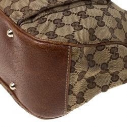 Pre Owned Gucci Beige/Brown Canvas and Leather Bamboo Handle Top Handle Bag