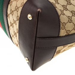 Pre Owned حقيبة غوتشي ويب تريشر بوسطن كبيرة كانفاس بني GG و جلد