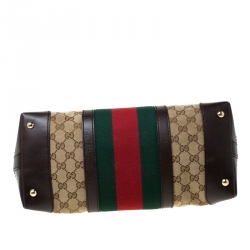 Pre Owned حقيبة غوتشي ويب تريشر بوسطن كبيرة كانفاس بني GG و جلد