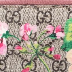 Gucci Beige Blooms GG Supreme Canvas Zip Around Wallet