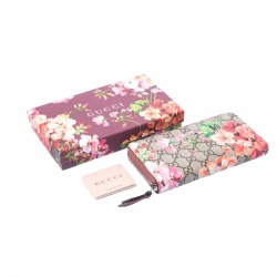 Gucci Beige Blooms GG Supreme Canvas Zip Around Wallet