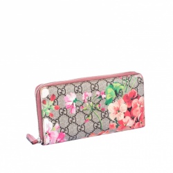 Gucci Beige Blooms GG Supreme Canvas Zip Around Wallet