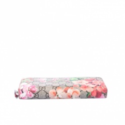 Gucci Beige Blooms GG Supreme Canvas Zip Around Wallet