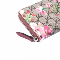 Gucci Beige Blooms GG Supreme Canvas Zip Around Wallet