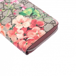 Gucci Beige Blooms GG Supreme Canvas Zip Around Wallet