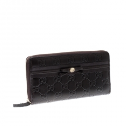 Gucci Brown Guccissima Leather Mayfair Bow Continental Wallet