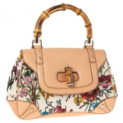 مملوكة مسبقًا Gucci Flora Print Bamboo Satchel Bag