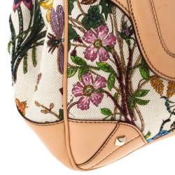 مملوكة مسبقًا Gucci Flora Print Bamboo Satchel Bag
