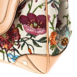 مملوكة مسبقًا Gucci Flora Print Bamboo Satchel Bag