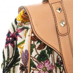 مملوكة مسبقًا Gucci Flora Print Bamboo Satchel Bag