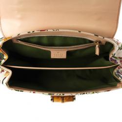 مملوكة مسبقًا Gucci Flora Print Bamboo Satchel Bag