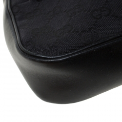 Pre Owned Gucci Black GG Canvas and Leather Bamboo Shoulder Bag