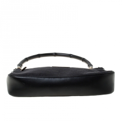 Pre Owned Gucci Black GG Canvas and Leather Bamboo Shoulder Bag