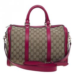 Pre Owned Gucci Pink GG Canvas Medium Vintage Web Original Boston