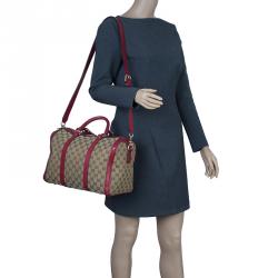 Pre Owned Gucci Pink GG Canvas Medium Vintage Web Original Boston