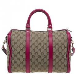 Pre Owned Gucci Pink GG Canvas Medium Vintage Web Original Boston