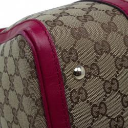 Pre Owned Gucci Pink GG Canvas Medium Vintage Web Original Boston