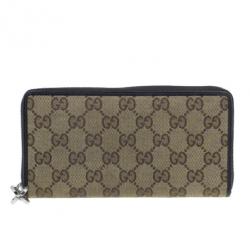Gucci Brown Canvas Interlocking G Zip Around Continental Wallet