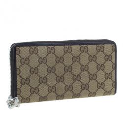 Gucci Brown Canvas Interlocking G Zip Around Continental Wallet