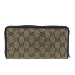 Gucci Brown Canvas Interlocking G Zip Around Continental Wallet
